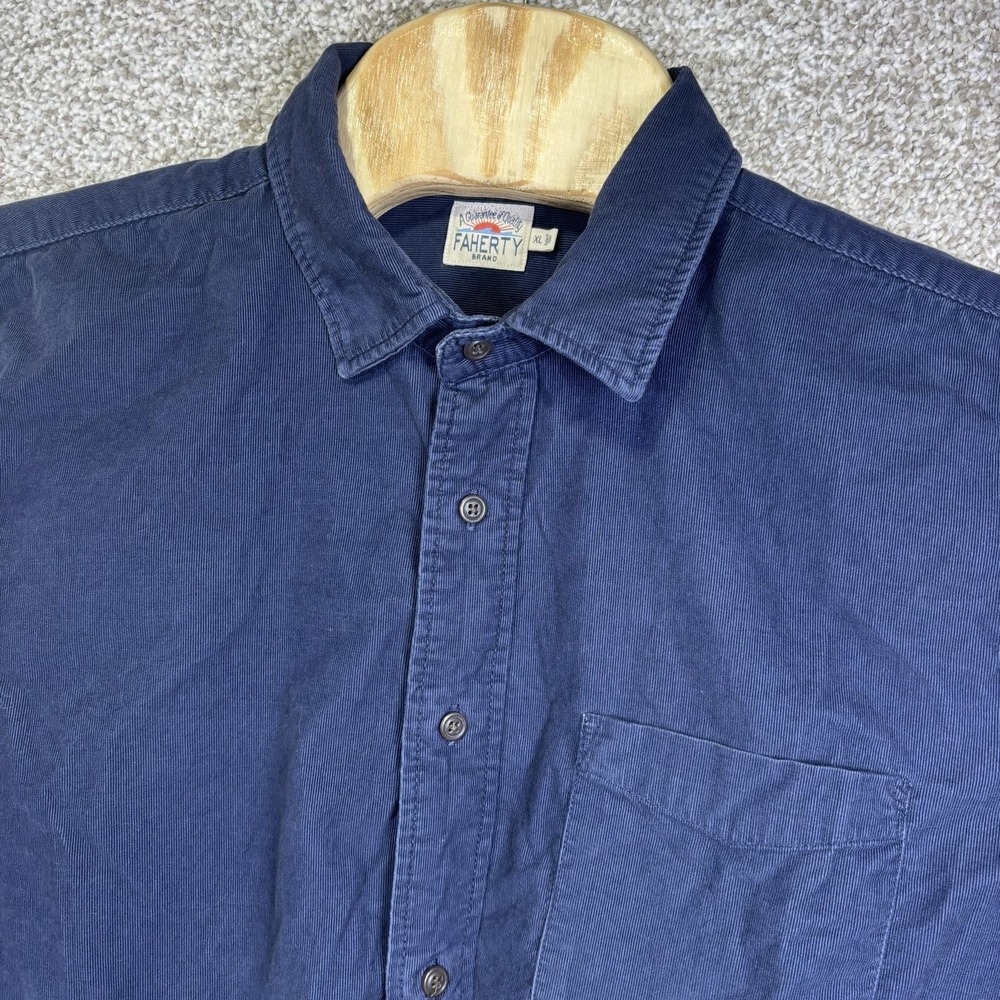 Faherty Shirt Mens XL Blue Solid Long Sleeve Corduroy Button Up Casual Pocket